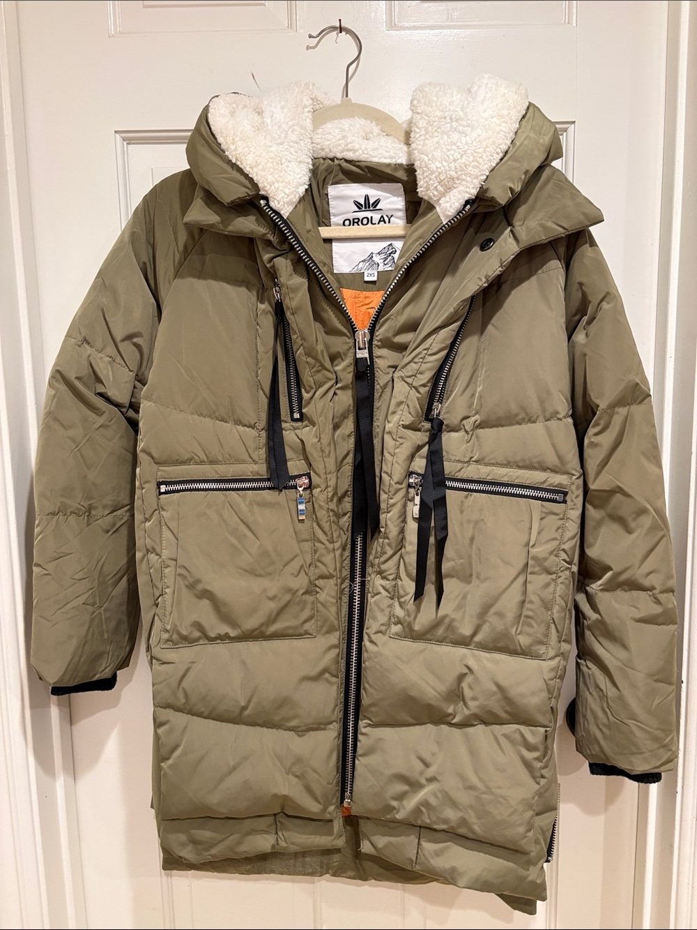 OROLAY Women's Olive Green Sherpa-Lined Bomber Jacket